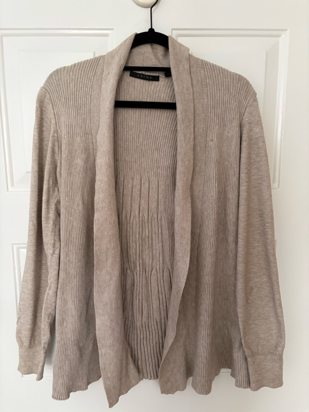 Cyrus Light Beige Open-Front Ribbed Women’s Cardigan